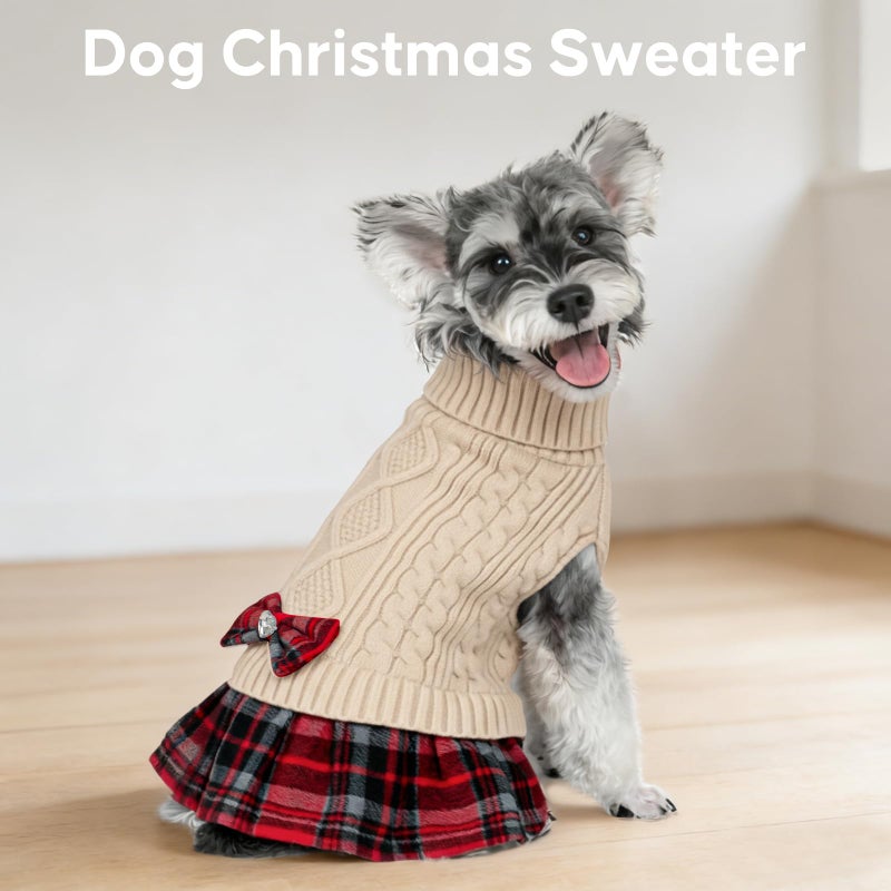 KYEESE Dog Sweater Knitwear Puppy Sweater Dress Stretchy Pullover Cat Sweaters Thick Pet Coats with Bowtie Warm Turtleneck Dogs Clothes Soft Dog Sweaters for Small Dogs Girl for Cold Weather Winter - Image 3